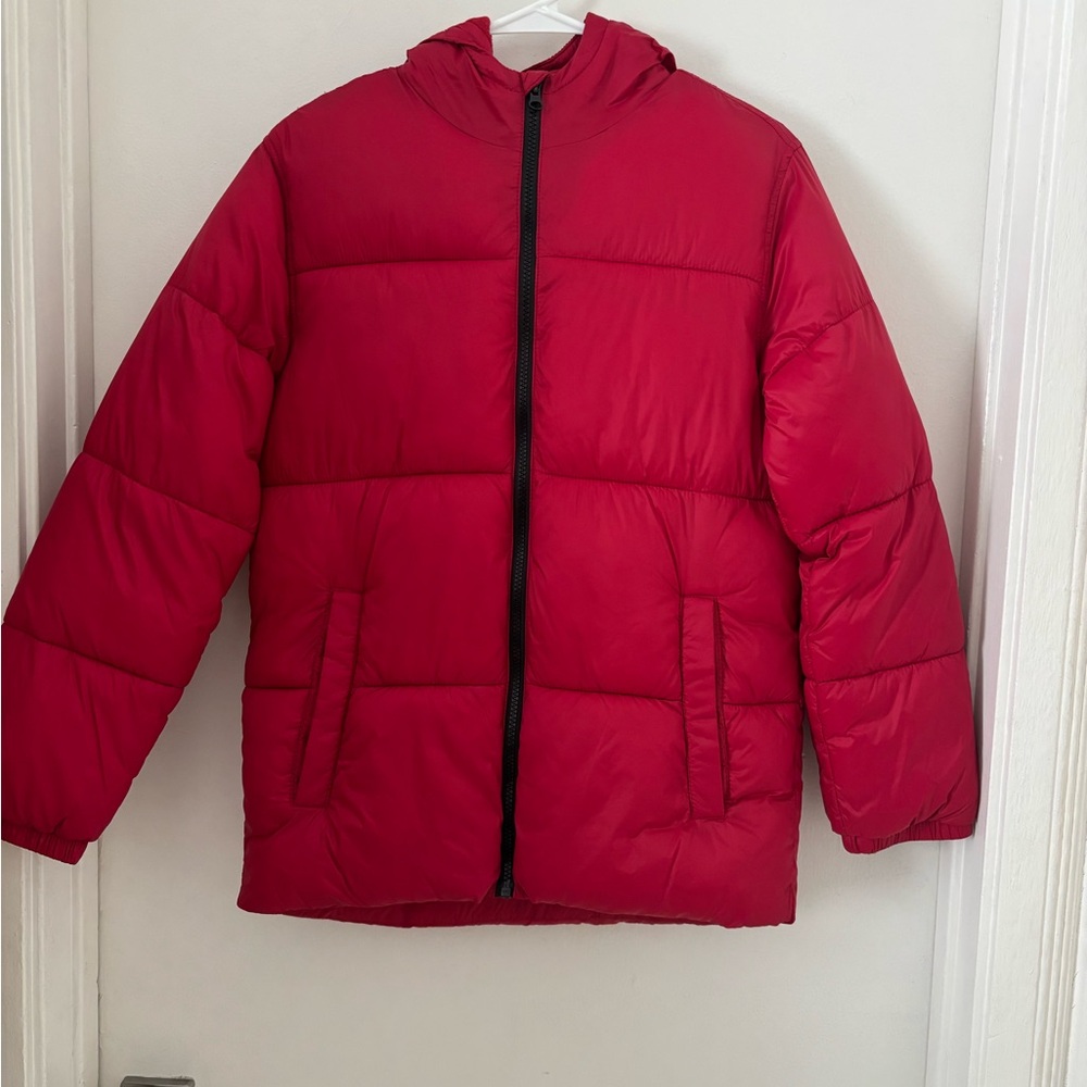 OLD NAVY Big Kids Puff Unisex Red jacket \ coat winter hooded, size XL (14-16)